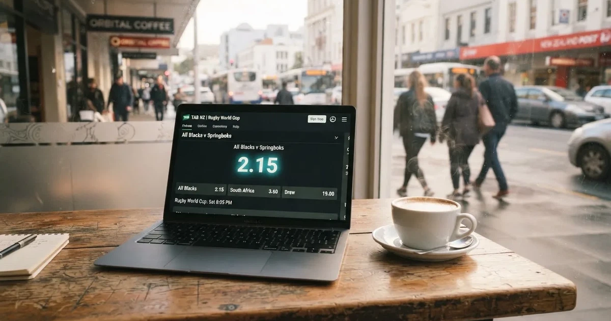A laptop on a café table by a window onto the street